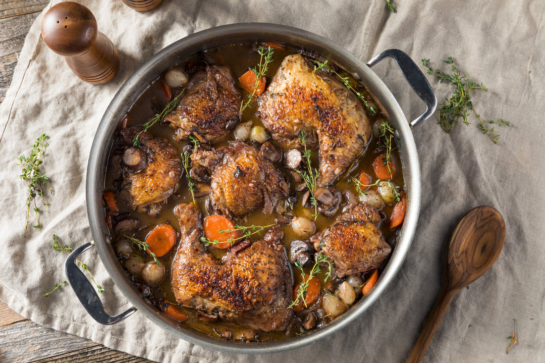 Drunk Chicken-Coq au Vin In Mushrooms